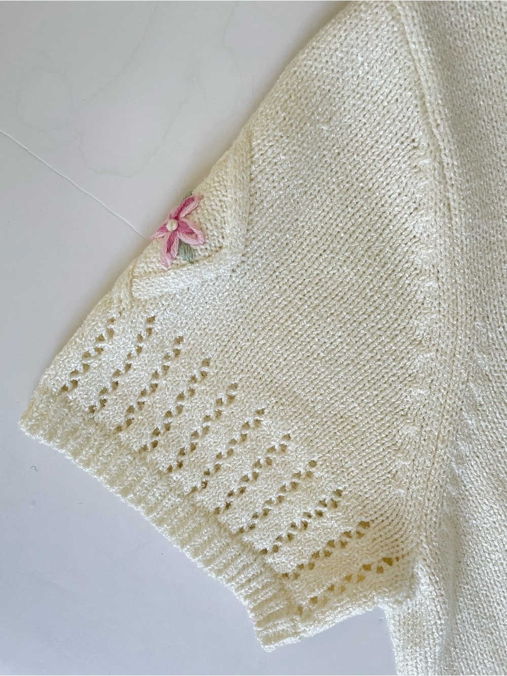 Vintage Embroidered Cardigan Sweater Floral Scallop S Cottagecore Grandma Chic - Picture 7 of 16
